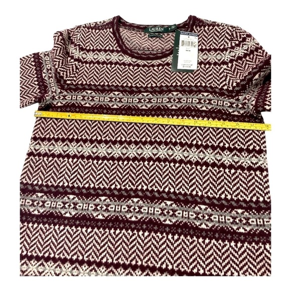 Lauren Ralph Lauren Fair Isle Knit Dress Cashmere Blend Burgundy Gray Cream Sz M - Picture 11 of 14
